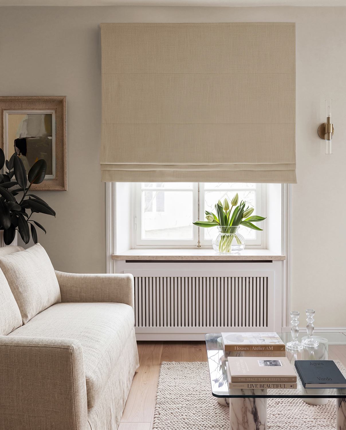 Chalk 100% Linen Roman Blind with Blackout lining. Bea Chalk by Ada & Ina Fabrics