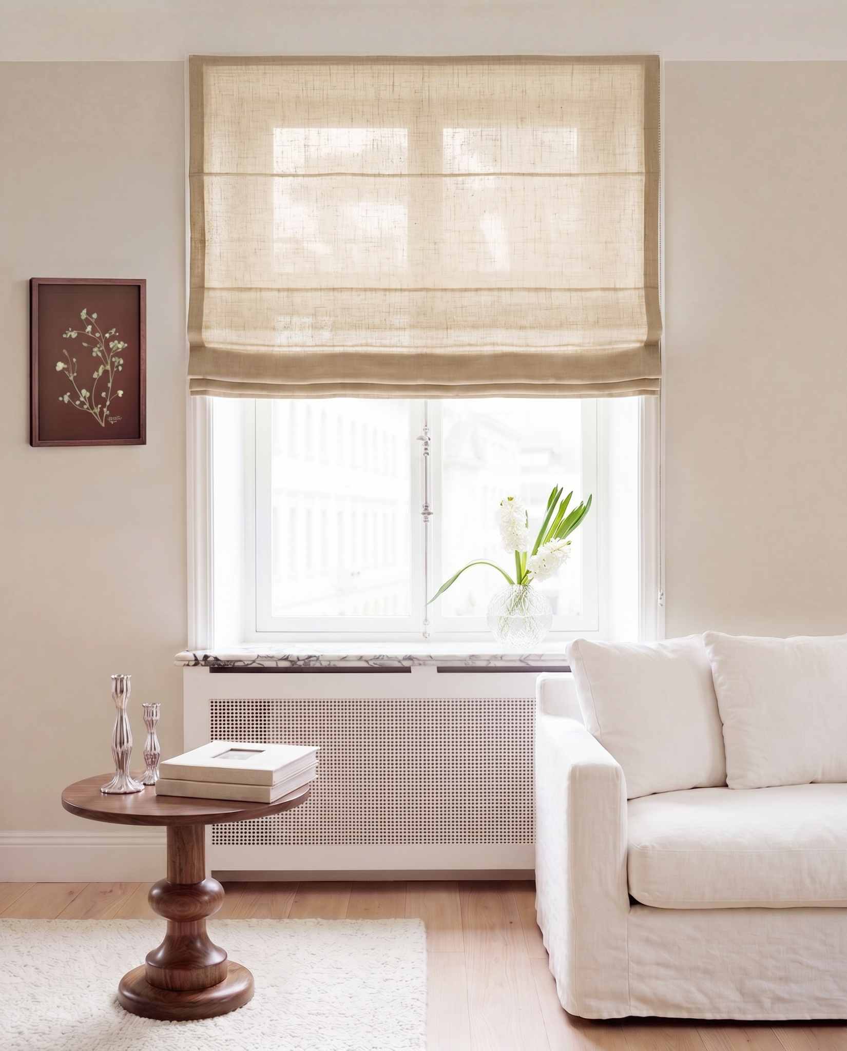 Chalk Linen Roman blind. Made of 280 cm wide soft 100% Linen fabric Vilgot Chalk by Ada & Ina
