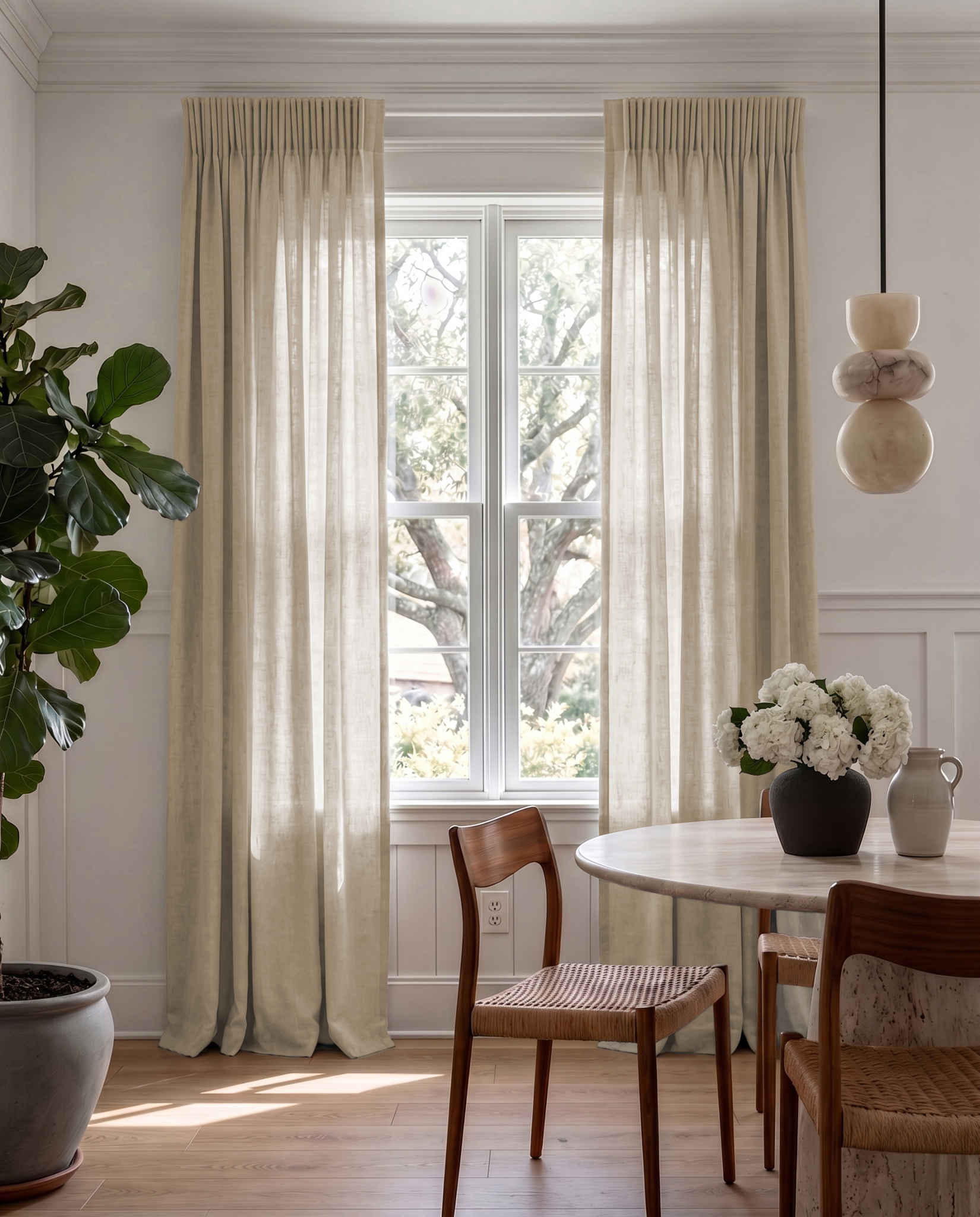 Chalk 100% Linen Unlined curtains - Pencil pleat heading. Bea Chalk by Ada & Ina