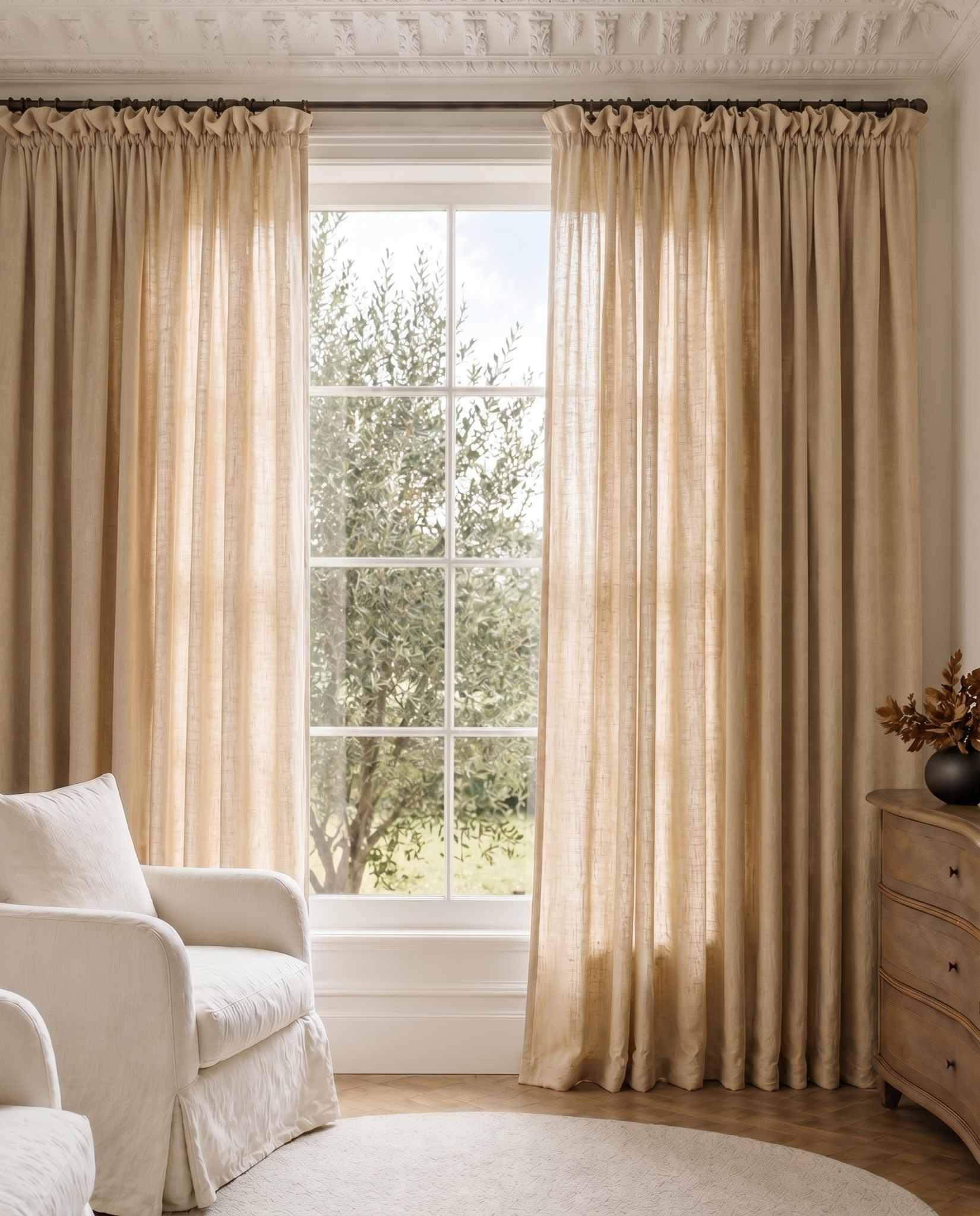 Chalk Wide Linen Curtains. Made of double width 280 cm wide soft pure linen fabric Vilgot Chalk by Ada & Ina