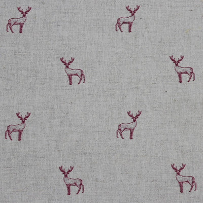 Deer Cherry - Curtain fabric with red pattern of deers