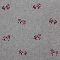 Horse Cherry - Curtain fabric with red pattern of horses