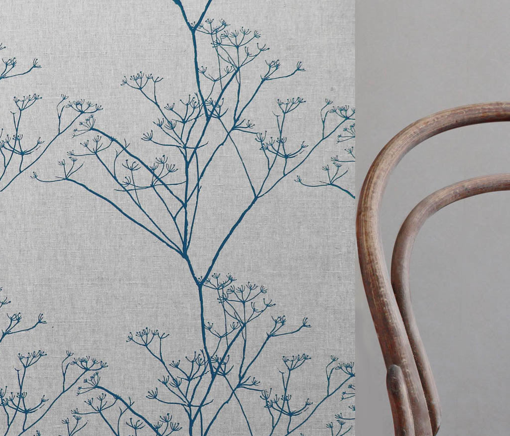 Chervil Blue Stone, Natural fabric with Blue print
