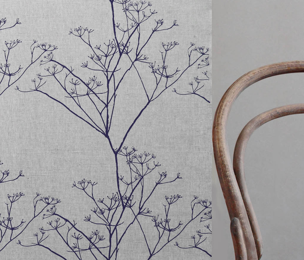 Chervil Deep Blue, Natural fabric with Blue print
