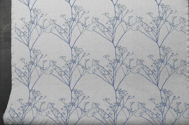 Chervil Denim, Natural fabric with Blue print, repeat