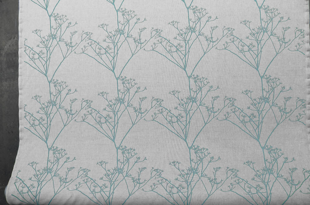 Chervil Jade Mist - Natural fabric with Green-Blue floral print
