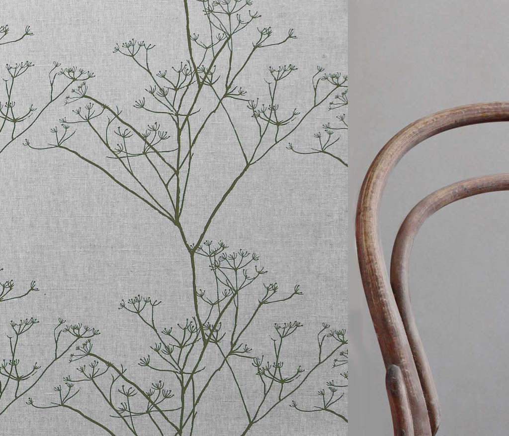 Chervil Sea Weed - Natural fabric with Green floral print