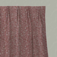 Red Floral Linen Pleated Curtain - Cheye Crimson Red - Natural base fabric.