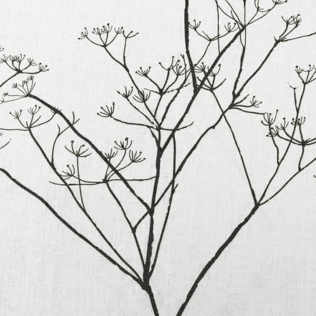 Cicely Black - White linen fabric, black botanical print