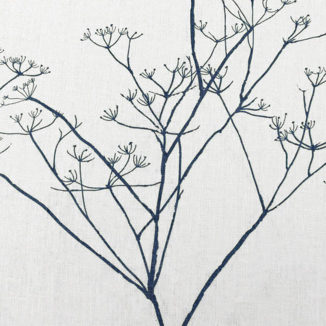 Cicely Deep Blue - White curtain fabric, Dark Blue botanical print