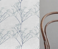 Cicely Deep Blue - White curtain fabric, Dark Blue botanical print