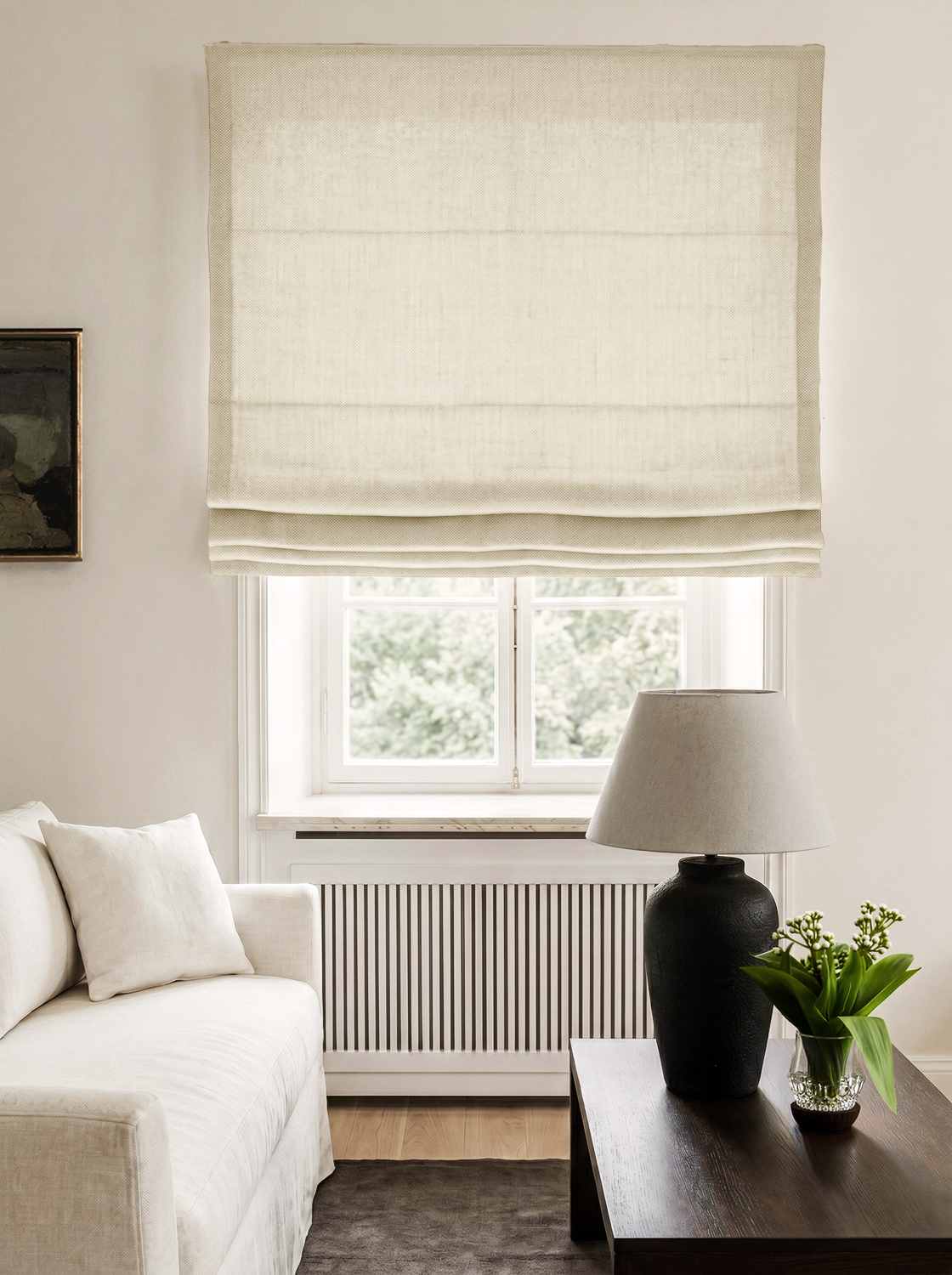 Cream Made to measure linen roman blind - Cotton Lined. Greta Oyster.