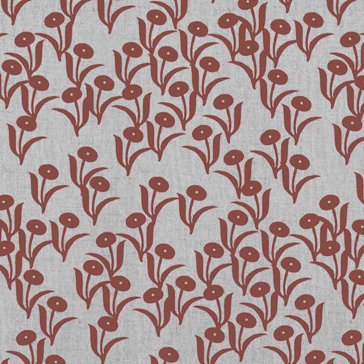 Nalini Crimson Red - Natural fabric with botanical Red print