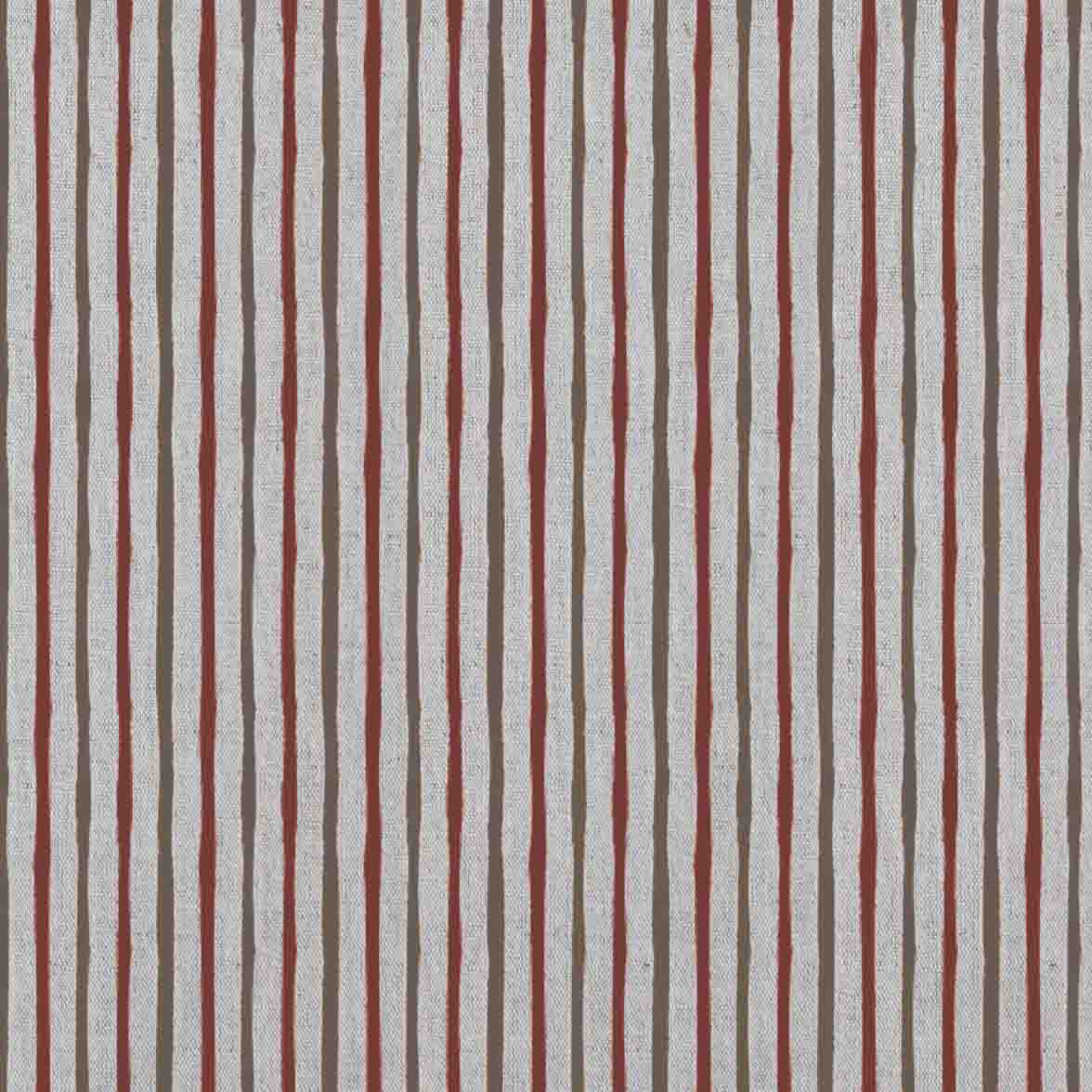 Evelina Crimson Red - Natural curtain fabric with Red and Brown Striped print
