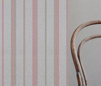 Brea Crimson Red - Natural fabric with Striped Red print