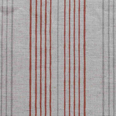 Else Crimson Red - Linen Cotton mix curtain fabric, Red & Grey stripes