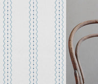 Daphne Blue-WHT - White fabric with Blue Print. Abstract Print, Linen Mix