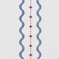 Daphne Red Ink-WHT - White fabric with Red and Blue Print. Abstract Print, Linen Mix