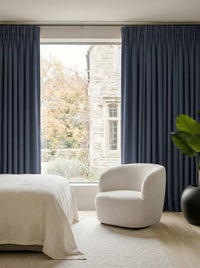 Dark Blue Bedroom Linen curtains Blackout lined - made of 100% pre-washed linen fabric Bianco Navy by Ada & Ina.