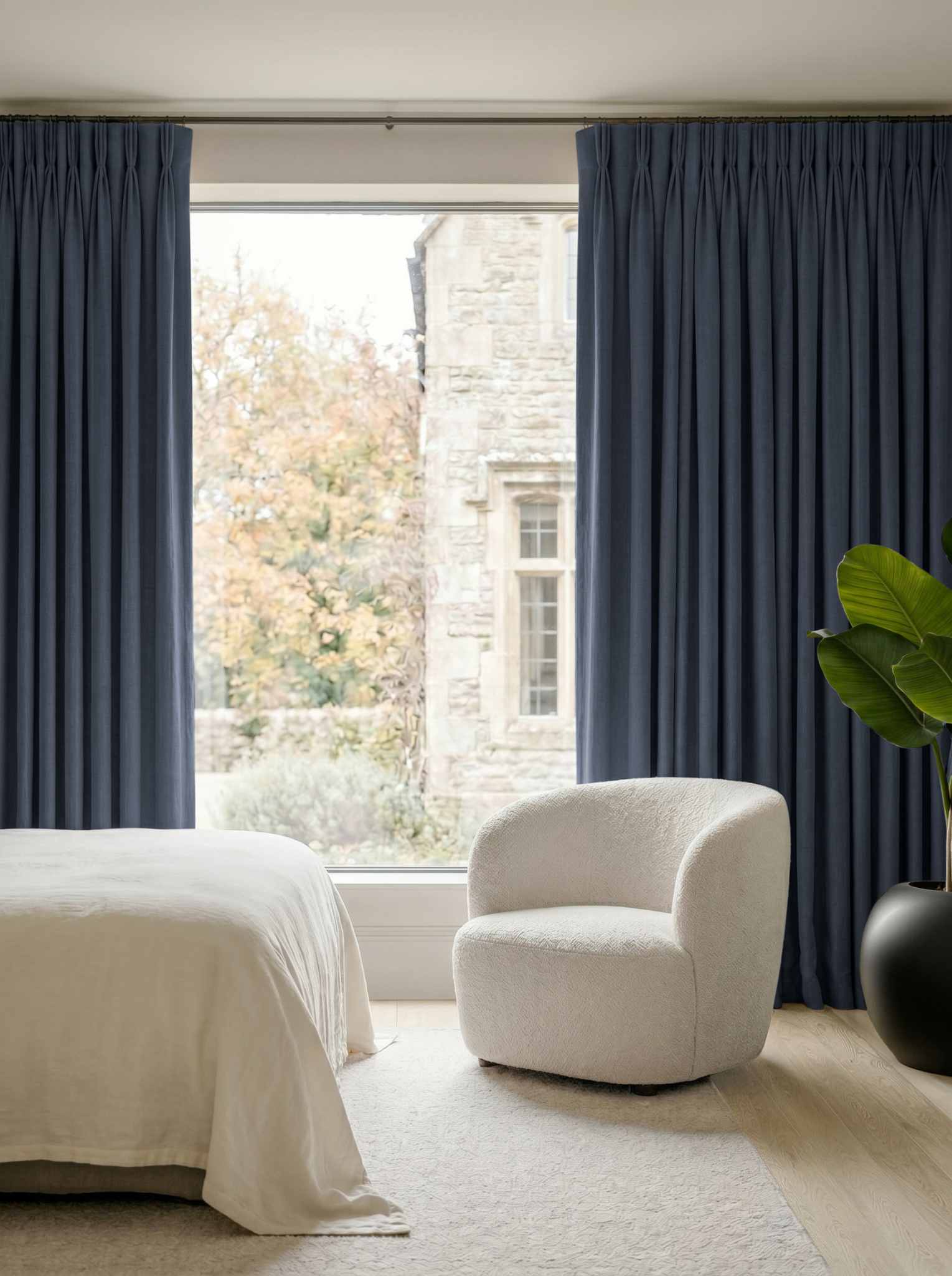 Dark Blue Bedroom Linen curtains Blackout lined - made of 100% pre-washed linen fabric Bianco Navy by Ada & Ina.