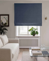 Dark Blue Linen Roman blind blackout lined - pre-washed 100% linen. Bianco Navy by Ada & Ina.