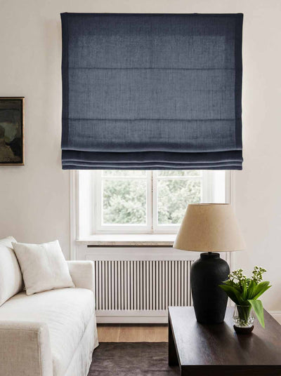 Dark Blue Made to measure linen roman blind - Cotton Lined. Greta Midnight.