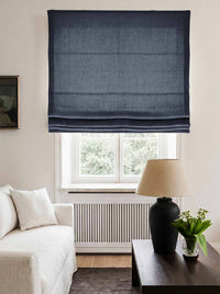 Dark Blue Made to measure linen roman blind - Cotton Lined. Greta Midnight.