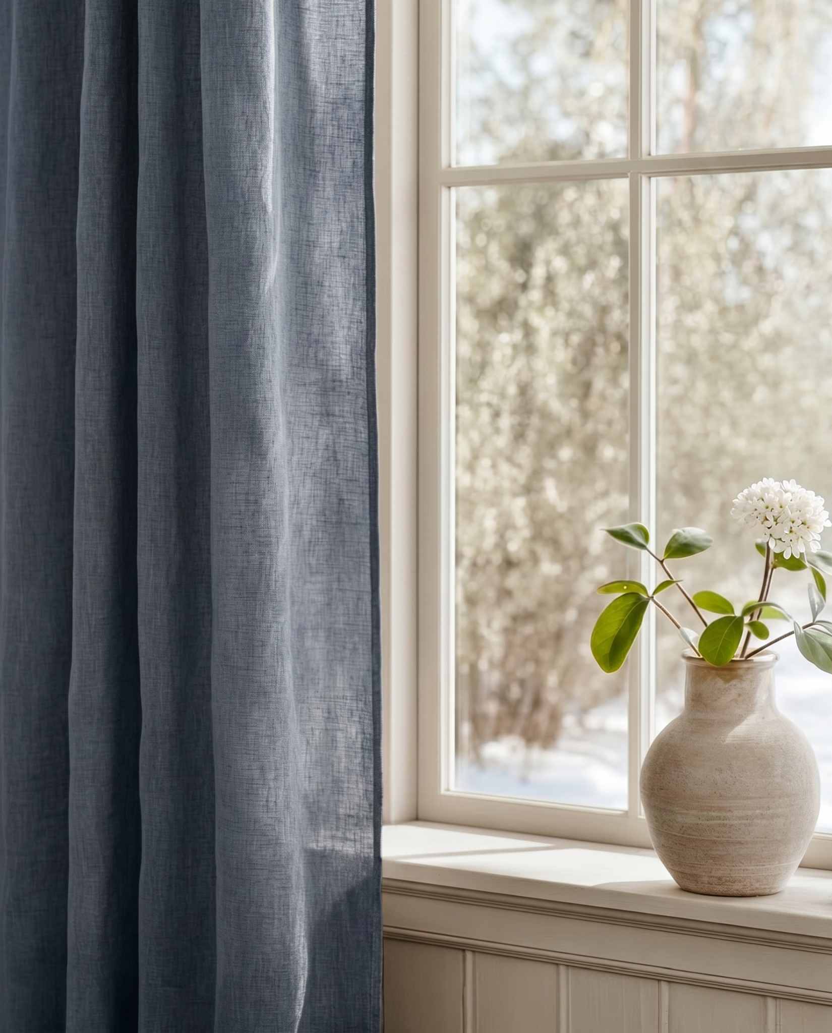 Dark Blue Bespoke Curtain - close-up. Linara Night Blue by Ada & Ina
