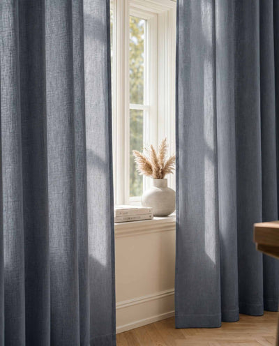 Dark Blue Lined Linen curtains. Linara Night Blue by Ada & Ina