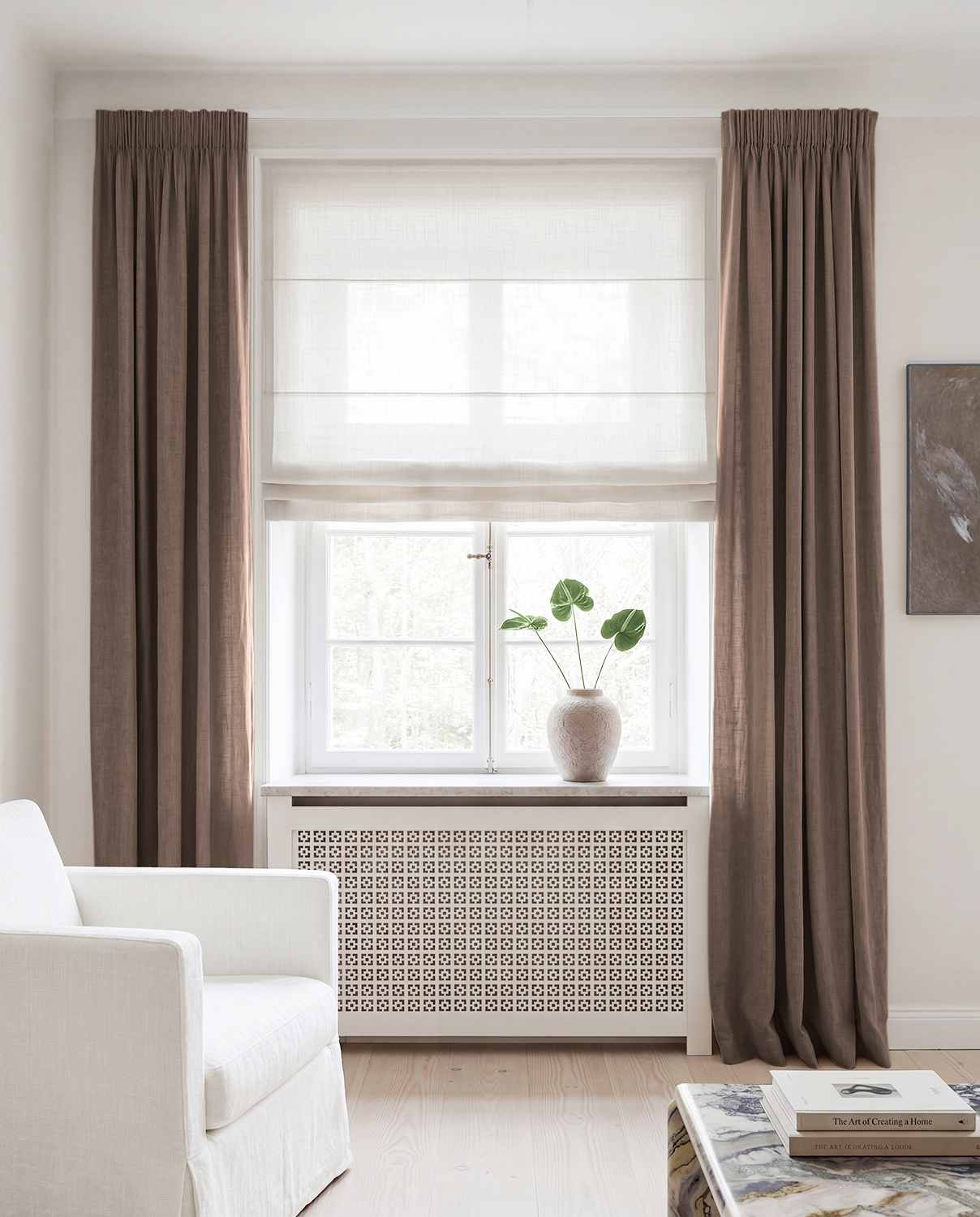Dark Brown Linen curtains blackout lined - pre-washed linen. Bianco Cocoa by Ada & Ina.