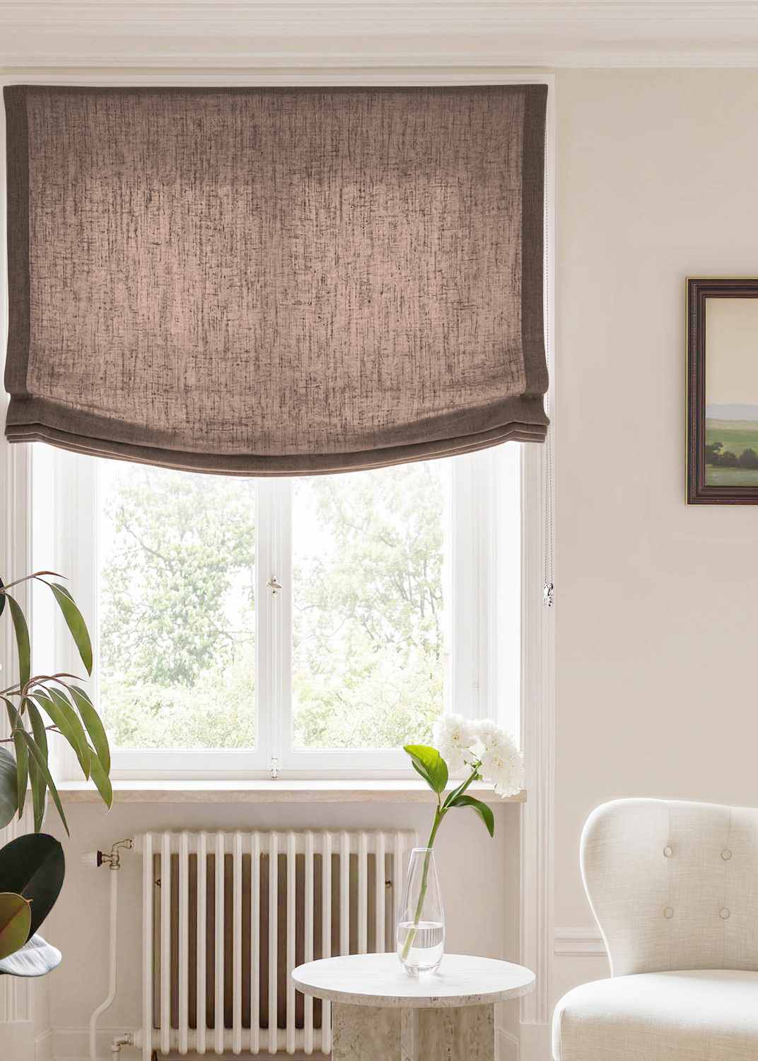Dark Brown Relaxed linen blind - pre-washed. Bianco Cocoa by Ada & Ina.