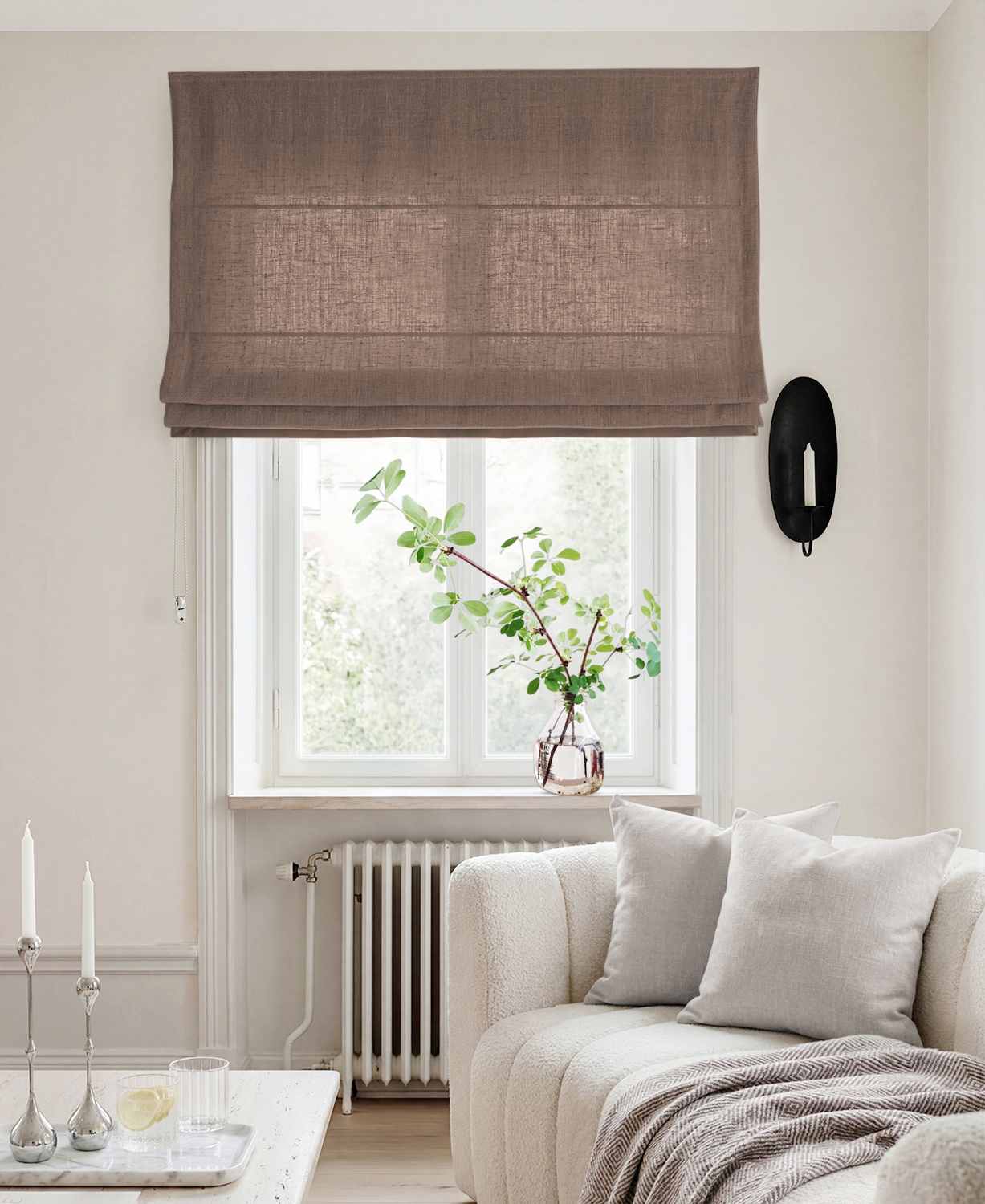 Dark Brown Linen Roman blind - Cotton lined. Made of pre-washed 100% linen Bianco Cocoa by Ada & Ina.