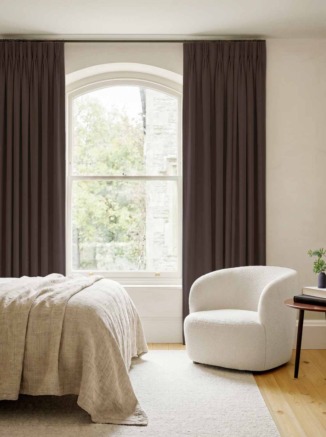 Bea Dark Chocolate - Triple Pleat Linen Curtains