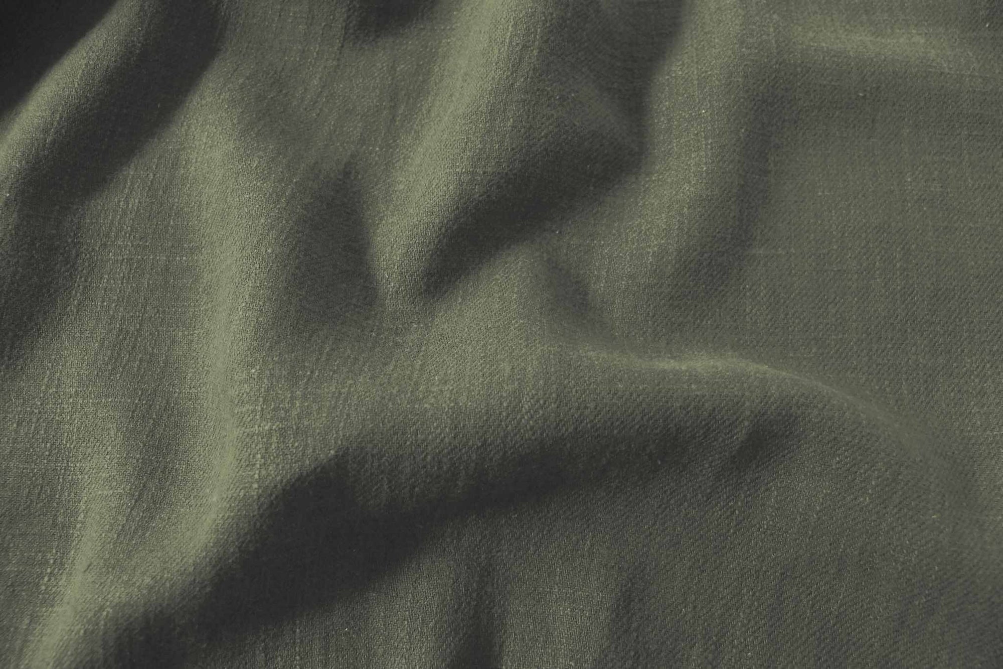 Dark Green Linen Cotton fabric. Very soft - close-up. Enni Moss Green by Ada & Ina