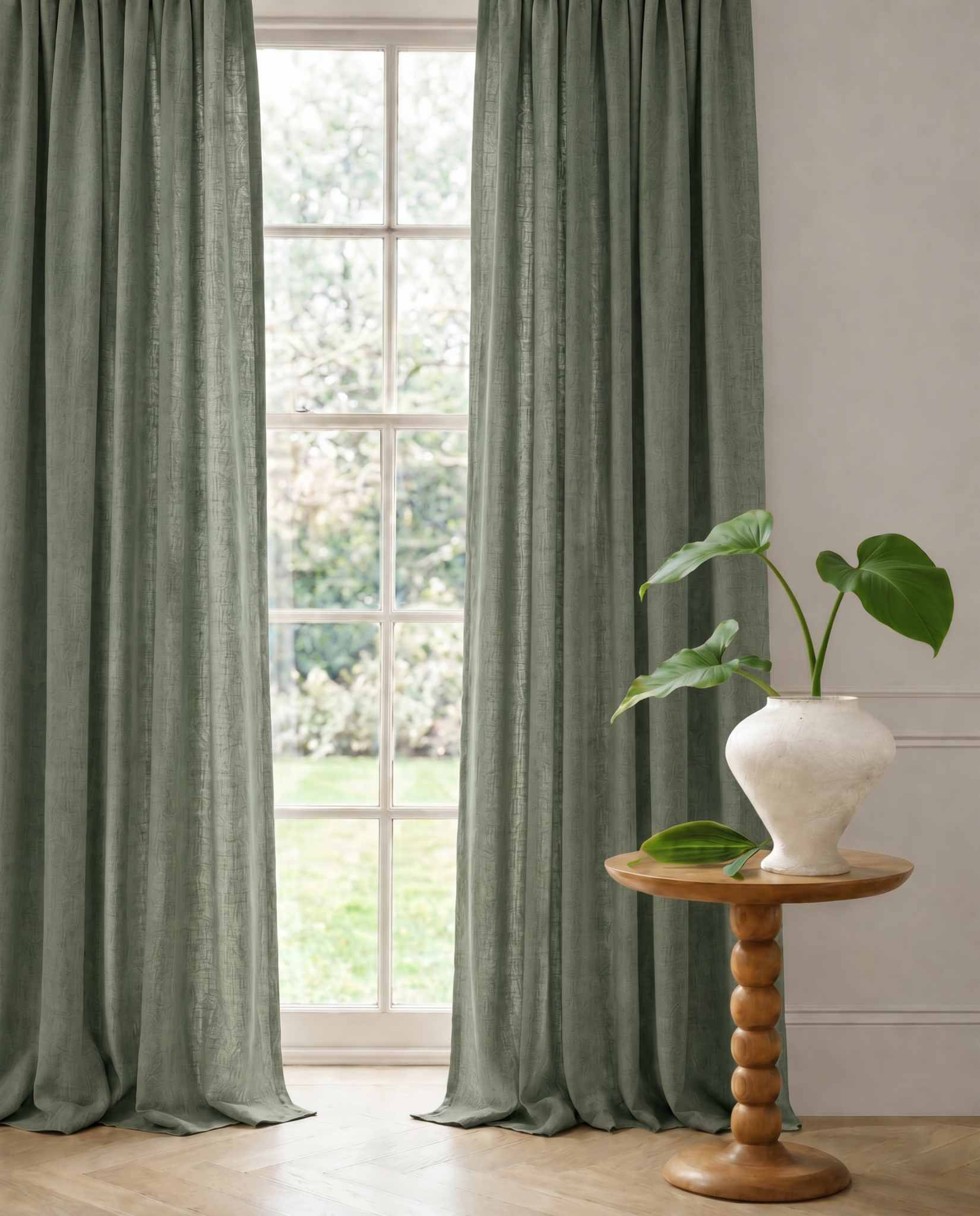 Dark Green Linen Curtains with cotton lining. Made of soft Linen Cotton. Enni Moss Green by Ada & Ina