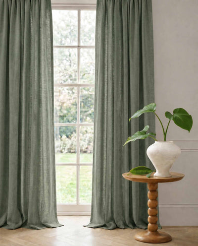 Dark Green Linen Curtains with cotton lining. Made of soft Linen Cotton. Enni Moss Green by Ada & Ina