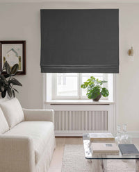 Dark Grey Linen Roman blind blackout lined - pre-washed 100% linen. Bianco Asphalt by Ada & Ina.