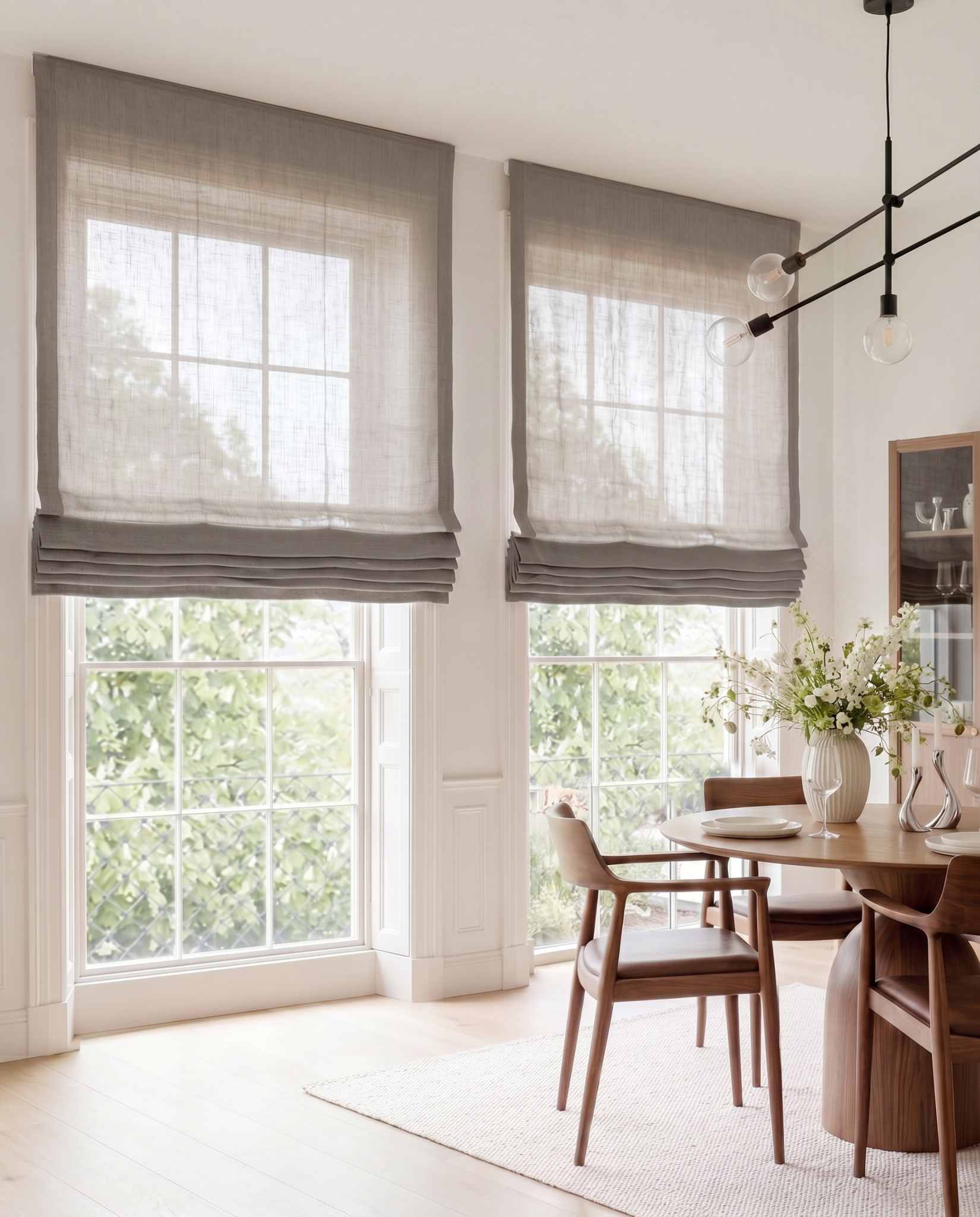 Dark Grey Linen Roman blinds. Made of 280 cm wide soft 100% Linen fabric Vilgot Granite by Ada & Ina