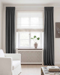 Dark Grey Linen curtains blackout lined - pre-washed linen. Bianco Asphalt by Ada & Ina.