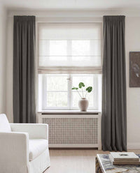 Dark Grey Linen curtains blackout lined - pre-washed linen. Bianco Granite by Ada & Ina.