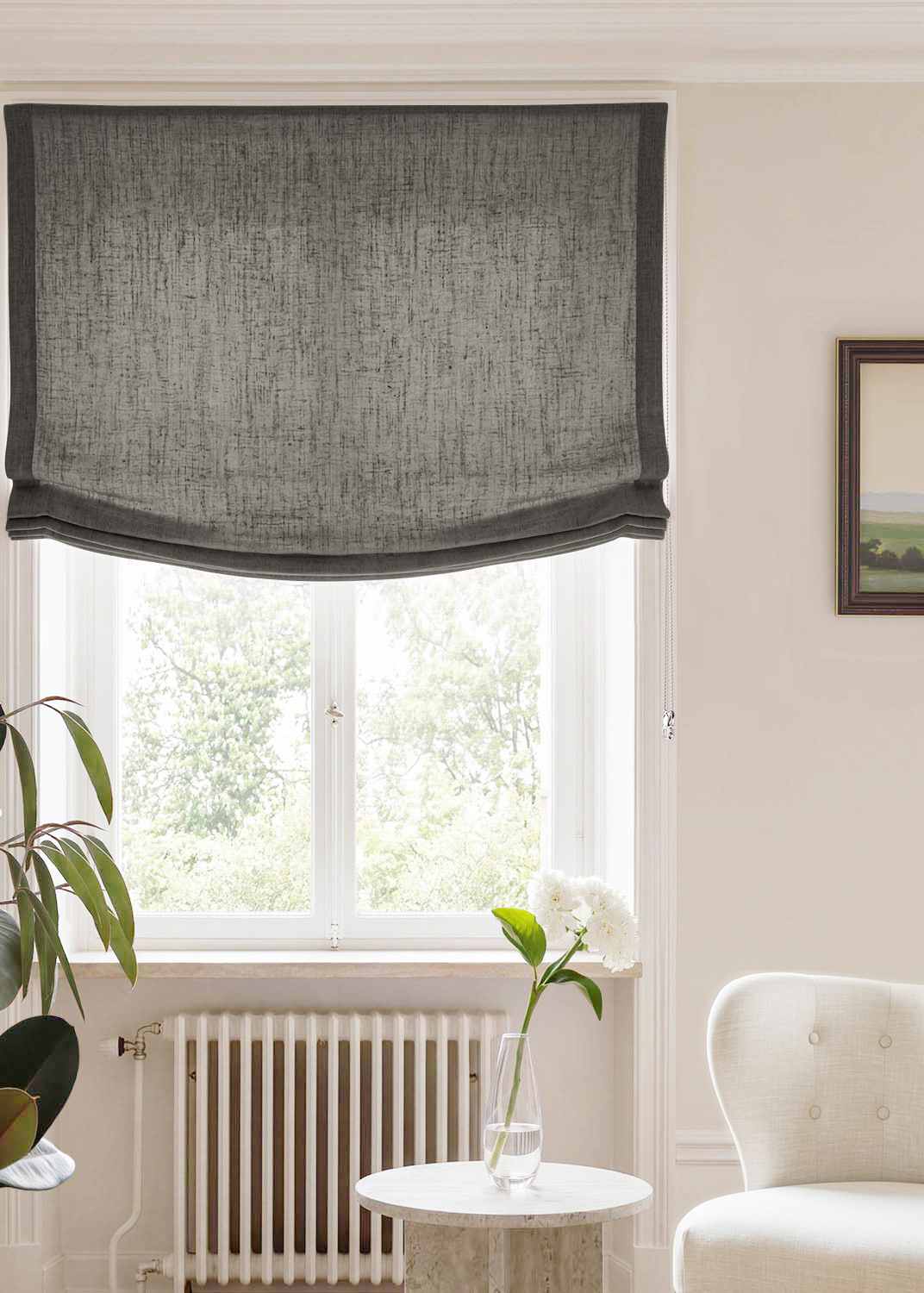 Dark Grey Relaxed linen blind - pre-washed. Bianco Granite by Ada & Ina.
