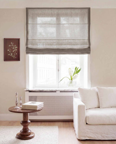 Dark Grey Linen Roman blind. Made of 280 cm wide soft 100% Linen fabric Vilgot Granite by Ada & Ina