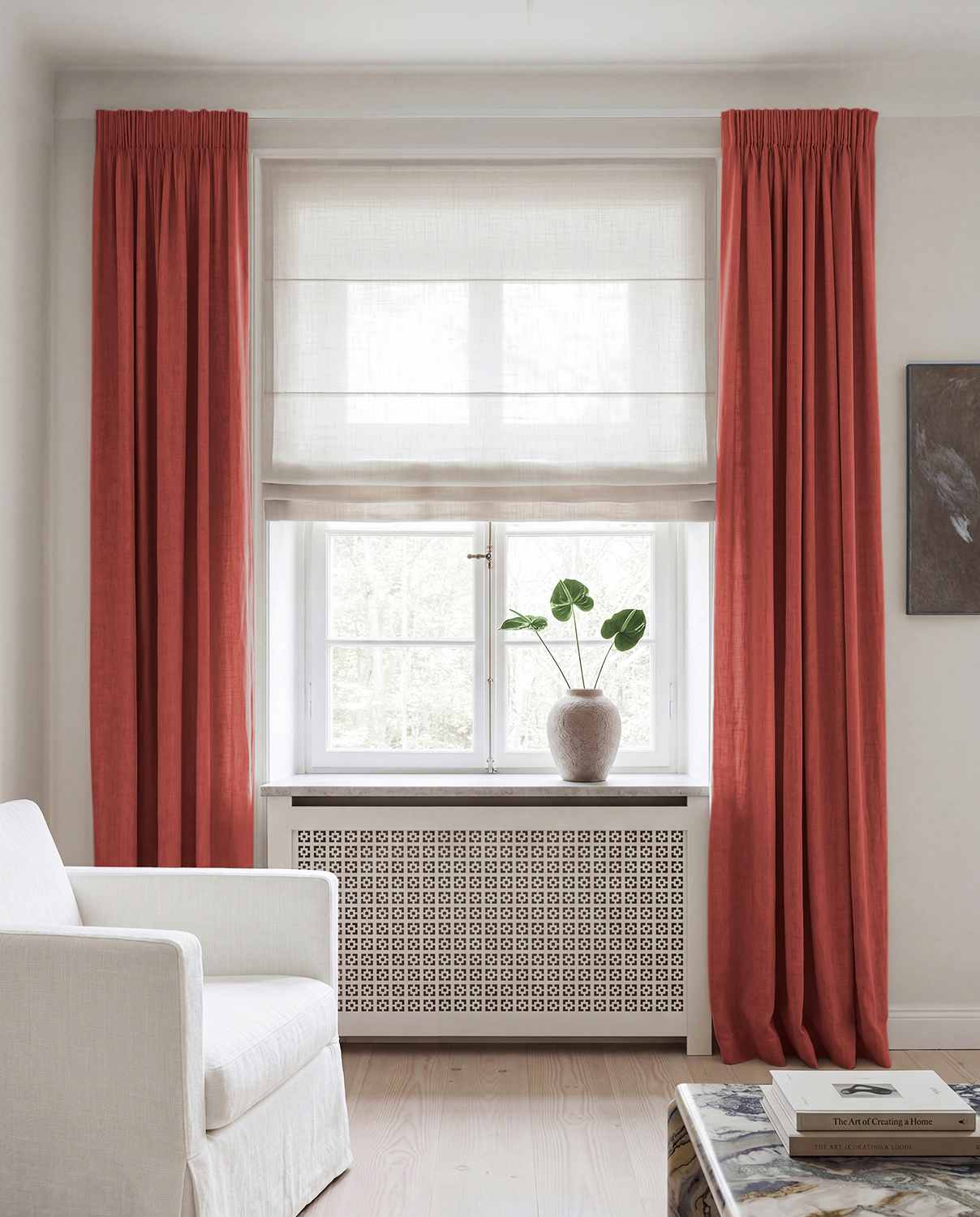 Dark Orange Linen curtains blackout lined - pre-washed linen. Bianco Burnt Orange by Ada & Ina.