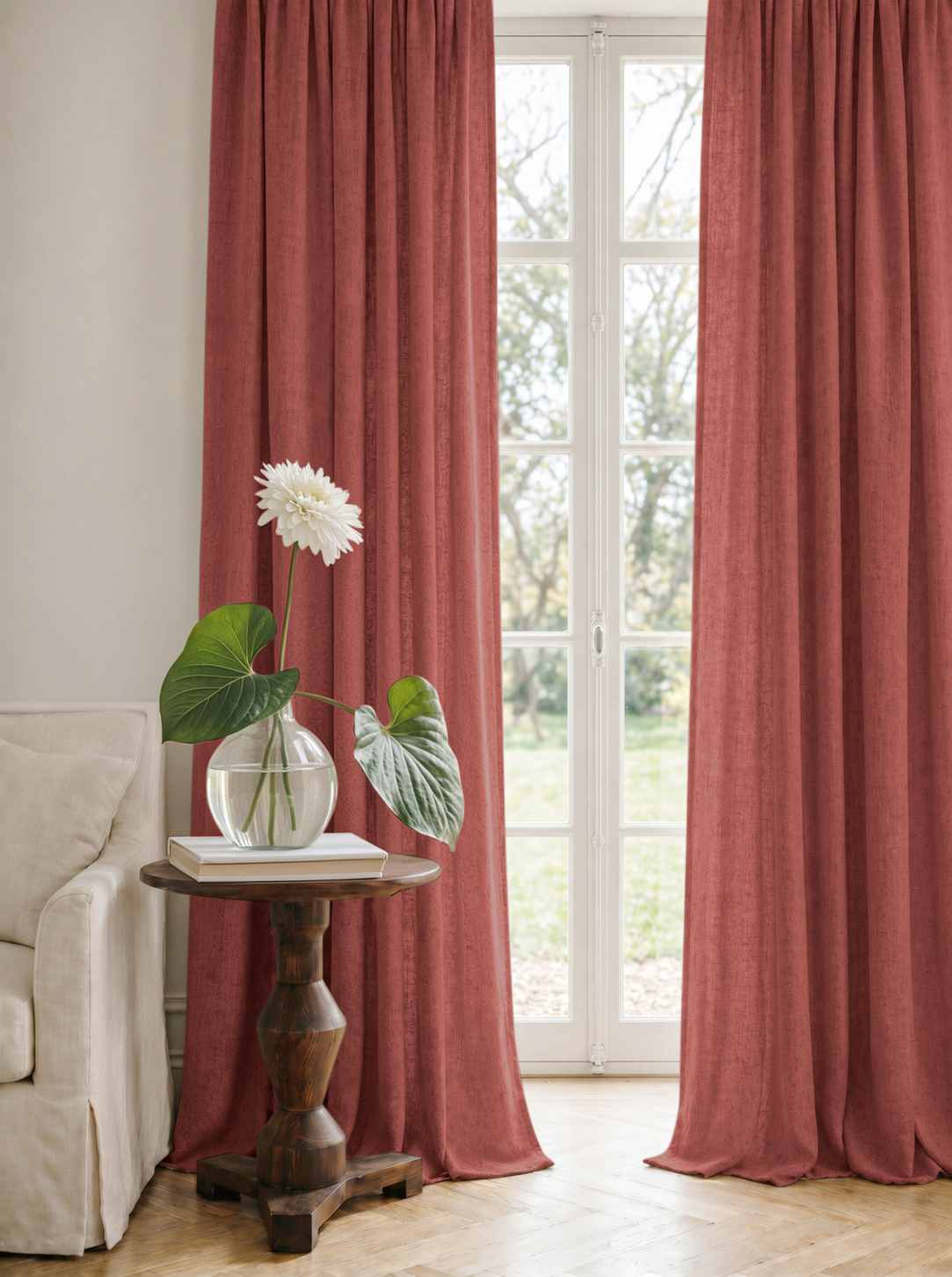 Dark Orange Linen Curtains - Cotton lined. Made of pre-washed 100% linen Bianco Burnt Orange by Ada & Ina.