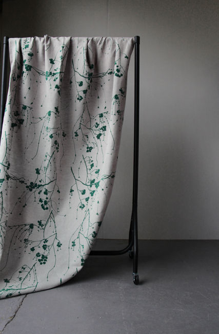 Berry Dark Pine - Curtain fabric with Green Botanical print