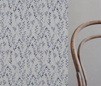Saeeda Deep Blue - Natural curtain fabric with Dark Blue botanical print