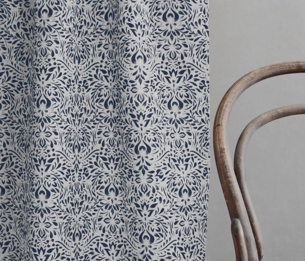 Jasmi Deep Blue - Curtain fabric with Dark Blue abstract print
