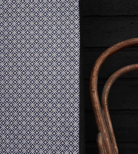 Nella Deep Blue- Fabric for curtains printed with Deep Blue