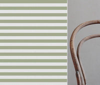 Della Moss-WHT - Linen curtain fabric, Green horizontal stripes