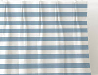 Della Paris Blue-WHT - Linen curtain fabric, Blue horizontal stripes